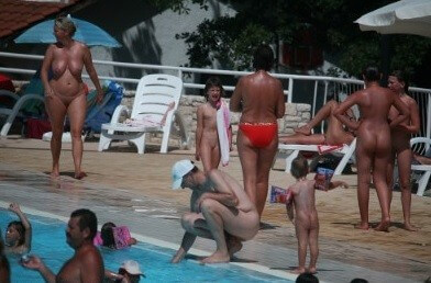 Enjoying The Sunny Pool gallery - Naturism teaches respect for the body—both your own and others